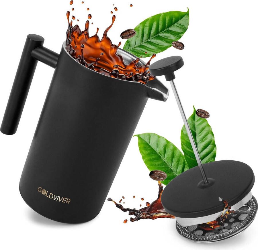 Premium French Press Koffiepers roestvrij staal S-304 roestvrij staal dubbelwandige thermoskan van 0 8 mm geïsoleerd handmatige koffiemachine mat zwart