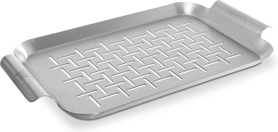 Premium grillschaal van roestvrij staal als groentemand vismand en grillschaal voor spiesen te gebruiken – universeel inzetbaar en bijzonder grillpan – het ideale barbecue-accessoire