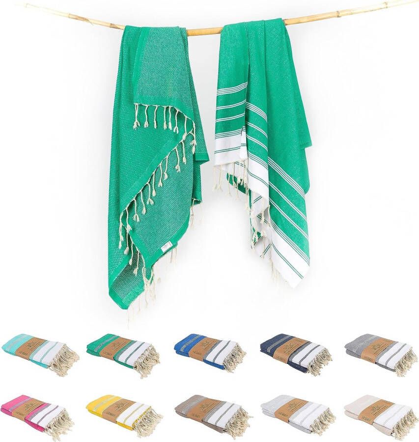 Premium hamamdoek van 100% katoen set van 2 groot 100 x 200 cm picknickdeken saunahanddoek en strandlaken in één extra licht absorberend sneldrogend onderhoudsvriendelijk (hemelsblauw)