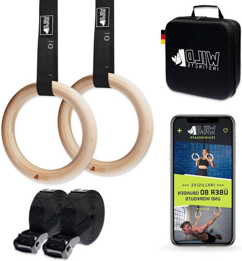 Premium houten turnringen 32 mm met WebApp trainingsringen met riemen + tas