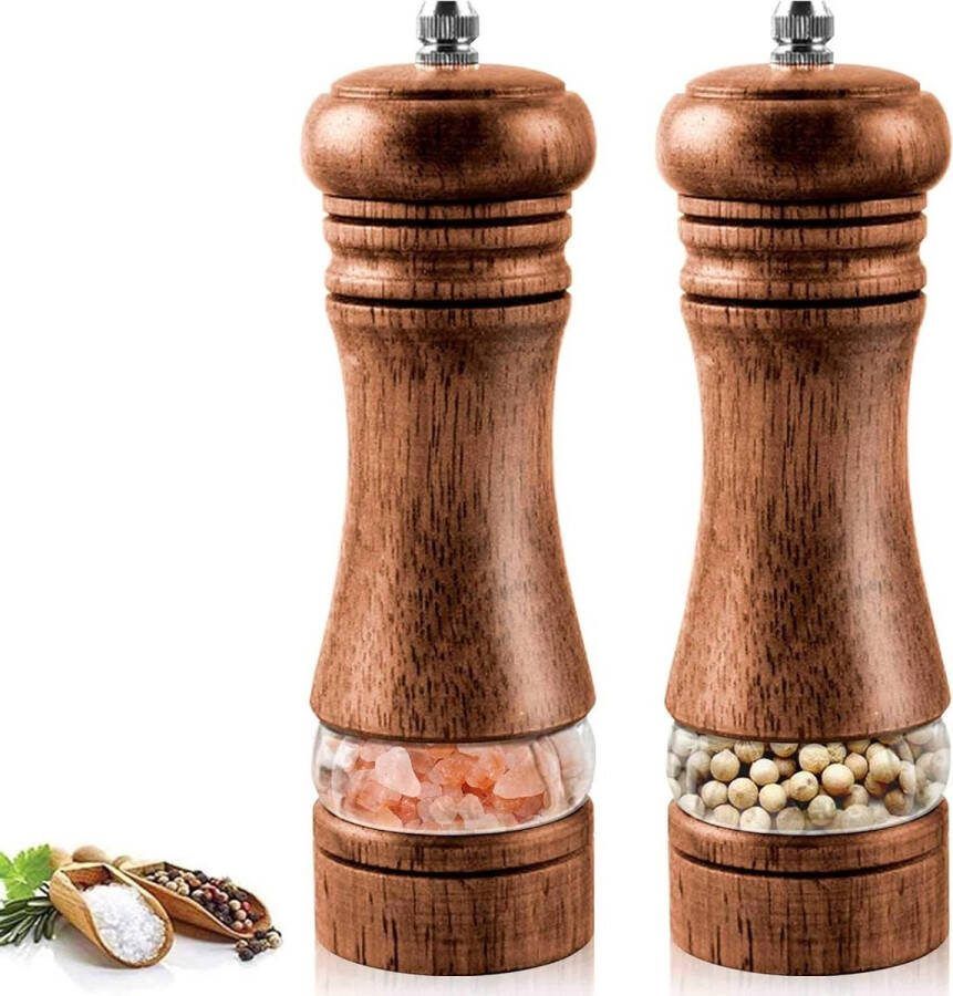 Premium houten zout- en pepermolenset handmatige pepermolen met instelbaar keramisch maalwerk gemakkelijk te vullen en navulbaar set van 2