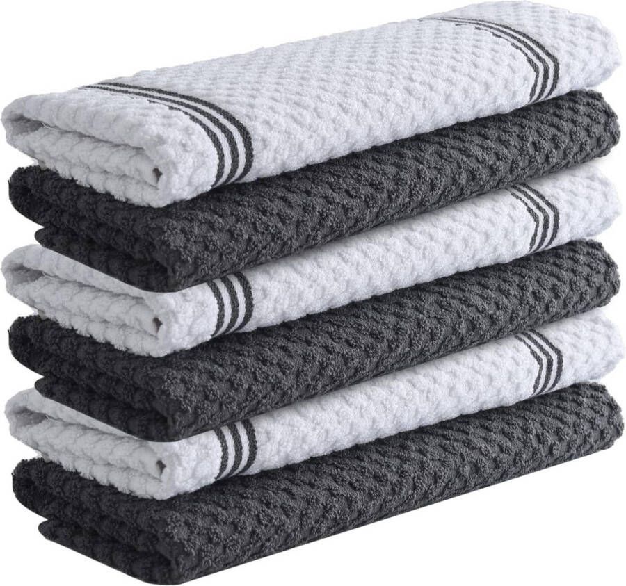Premium keukenhanddoeken 100% katoen 35 x 65 cm pak van 6 absorberende theedoeken 425 g m² badstof keukenvaatdoeken grijze vaatdoek huishoudelijke reiniging