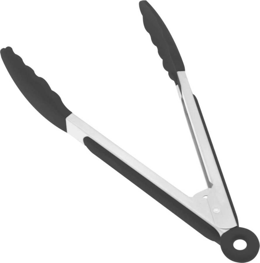 Premium Keukentangen 23cm RVS En Siliconen Tongs Hittebestendig Antislip & Vaatwasserbestendig Perfect voor BBQ Koken & Serveren Zwart