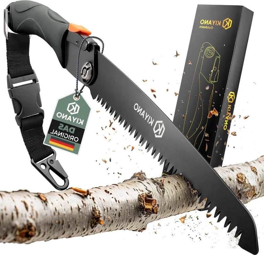 Premium klapzaag 210 mm handzaag van SK5 koolstofstaal met Safety Lock incl. tactische karabijnhaak voor outdoor snoeien bushcraft survival