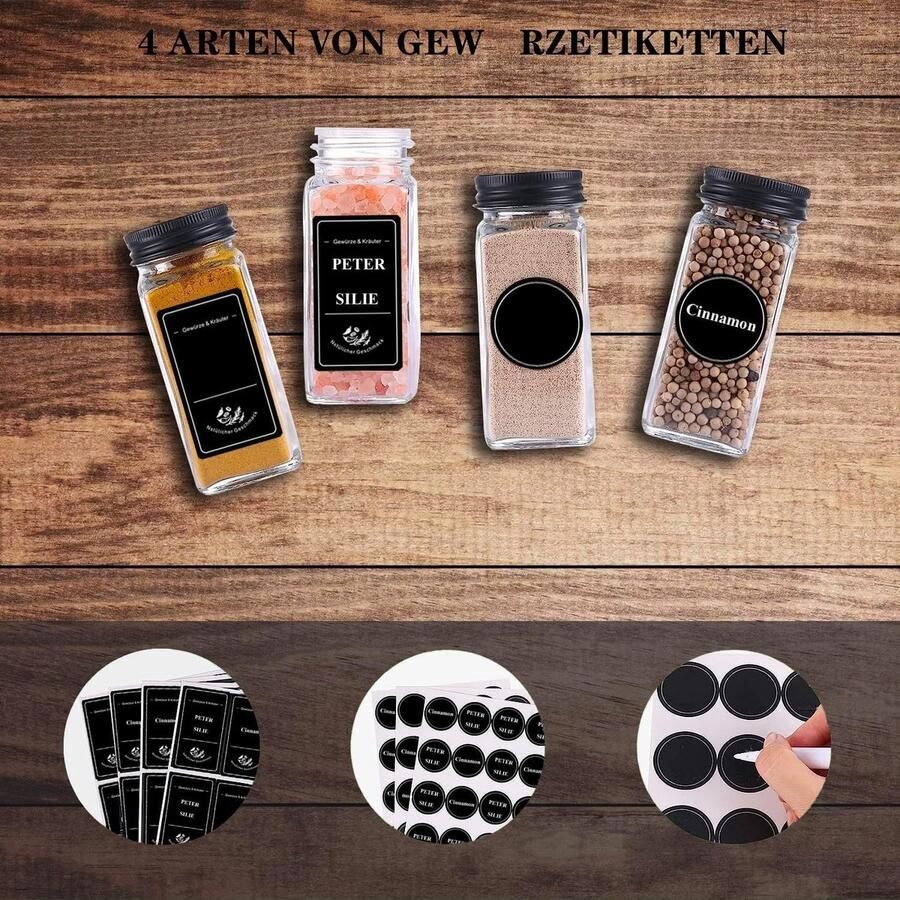 Premium kruidenpotjes set van 24 stuks 120 ml met etiketten en strooiinzetstuk vierkante kruidenpotjes voor het perfecte bewaren van specerijen stijlvol zwart design voor veeleisende genieters