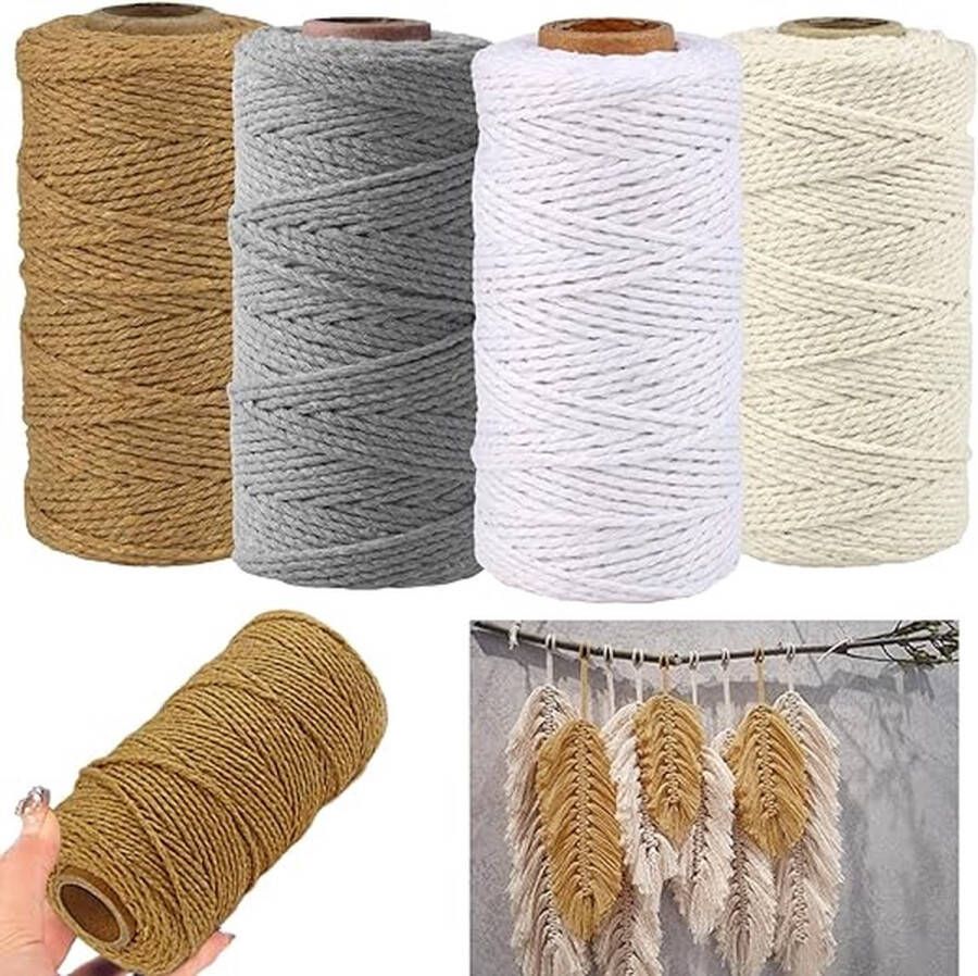 Premium macramégaren macramé koord garen voor doe-het-zelf handwerk Pack of 4 2 mm × 100 m