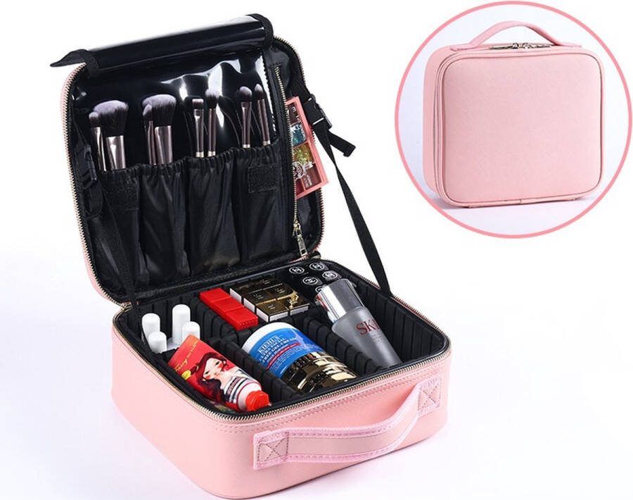 Premium Make Up Organizer Make Up Koffer Beautycase Verstelbare Vakken Tas Makeup Reistas Roze