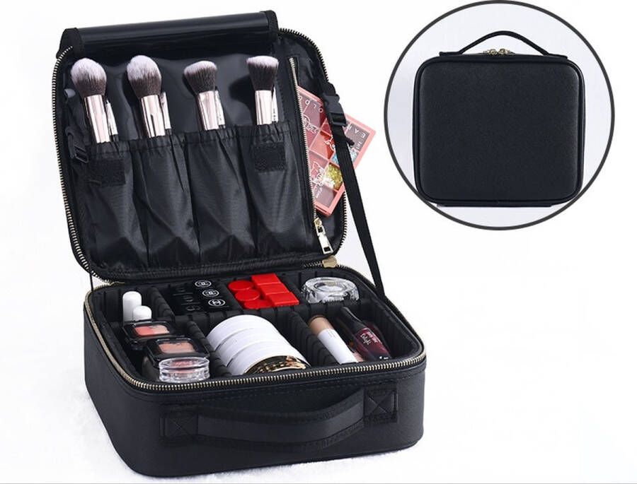 Premium Make Up Organizer Make Up Koffer Beautycase Verstelbare Vakken Tas Makeup Reistas Zwart