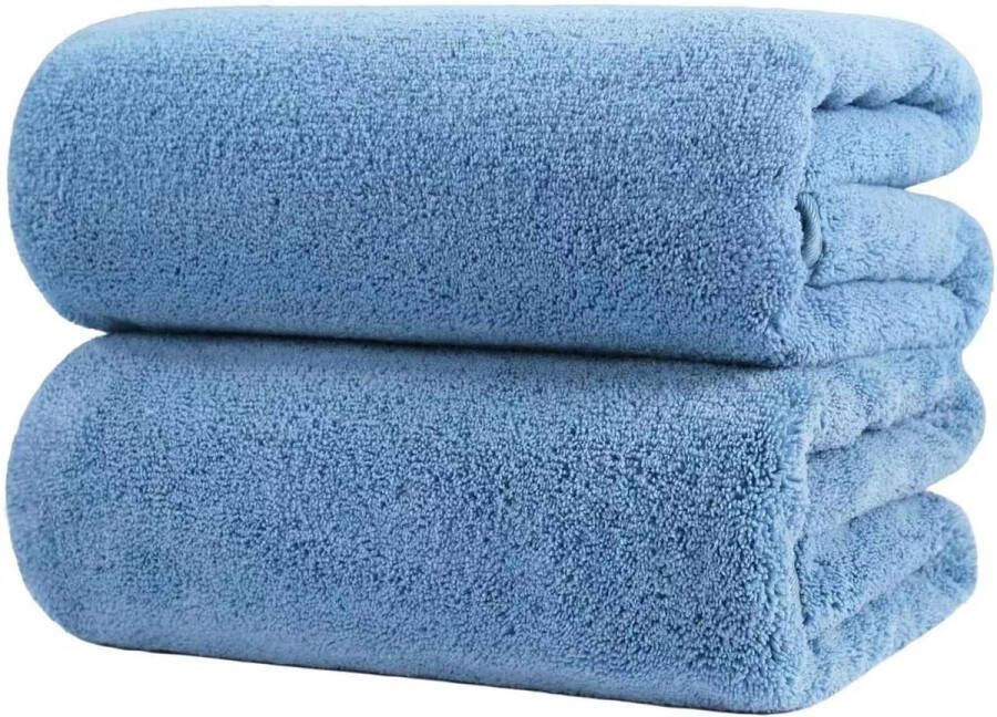 Premium microvezel badhanddoek pluisvrij en sneldrogend blauw 89 x 178 cm 2 stuks
