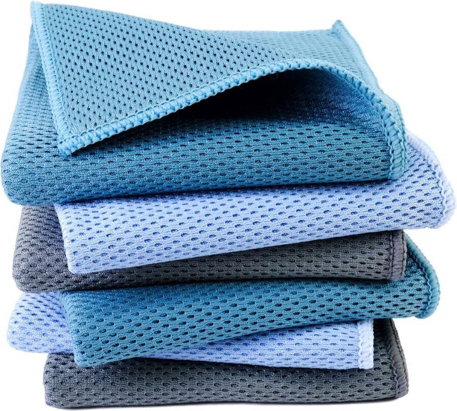 Premium microvezel keukendoek 6-pack lichtblauw grijs groenblauw 30 x 30 cm
