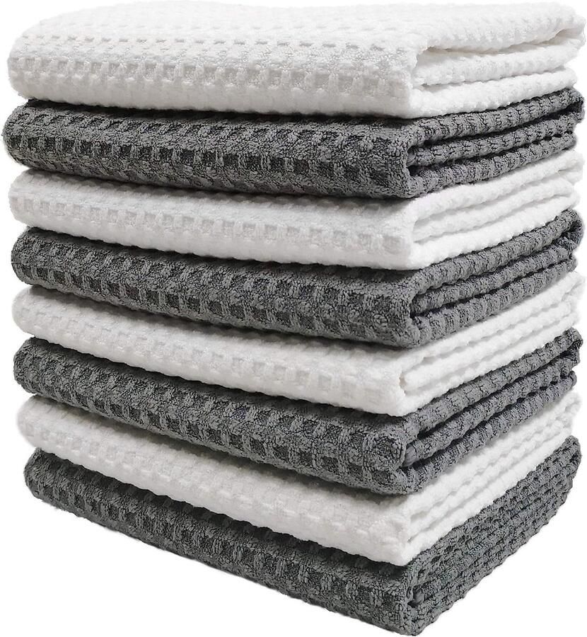 Premium microvezel keukendoek met wafelpatroon 8-pack grijs wit 40 6 x 71 1 cm