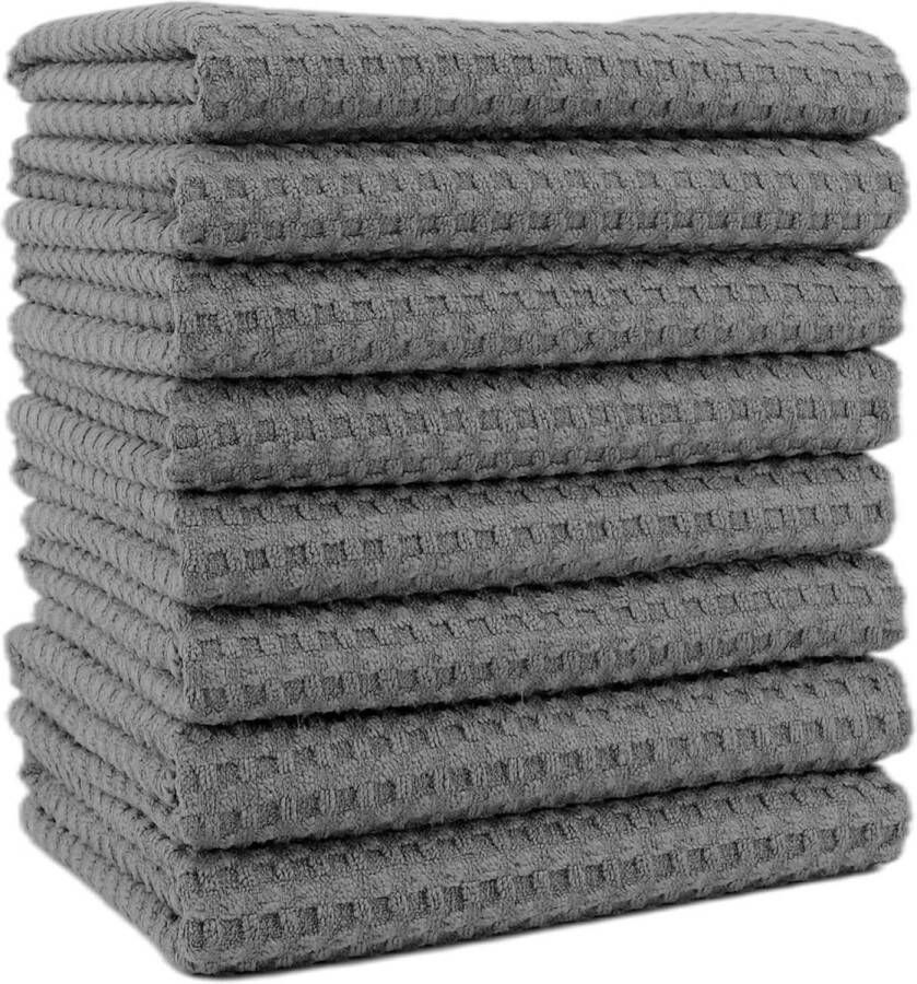 Premium microvezel theedoeken wafelstructuur 8 stuks grijs 40 x 71 cm