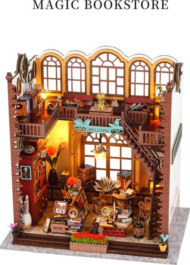 TSZH Premium Miniatuur XXL bouwpakket DIY magisch boekenhuis model-houten modelbouw- Miniatuur bouwpakket-miniatuur poppenhuis-handgemaakt houten model-Met LED verlichting- 24x18x23cm- Poppenhuis – Voor 14 jaar +