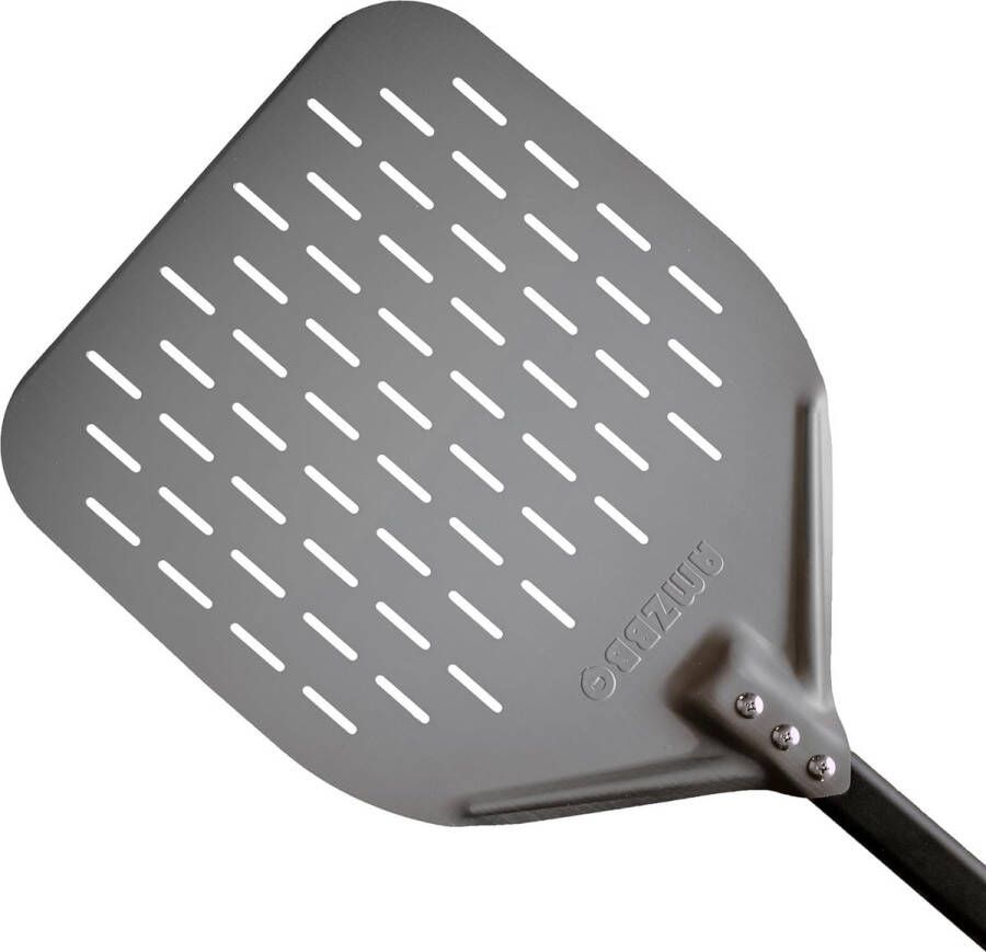 Premium pizzaschep 35 x 35 x 71 cm geperforeerde pizzaschep van hard geanodiseerd aluminium voor gemakkelijk glijden op pizzasteen