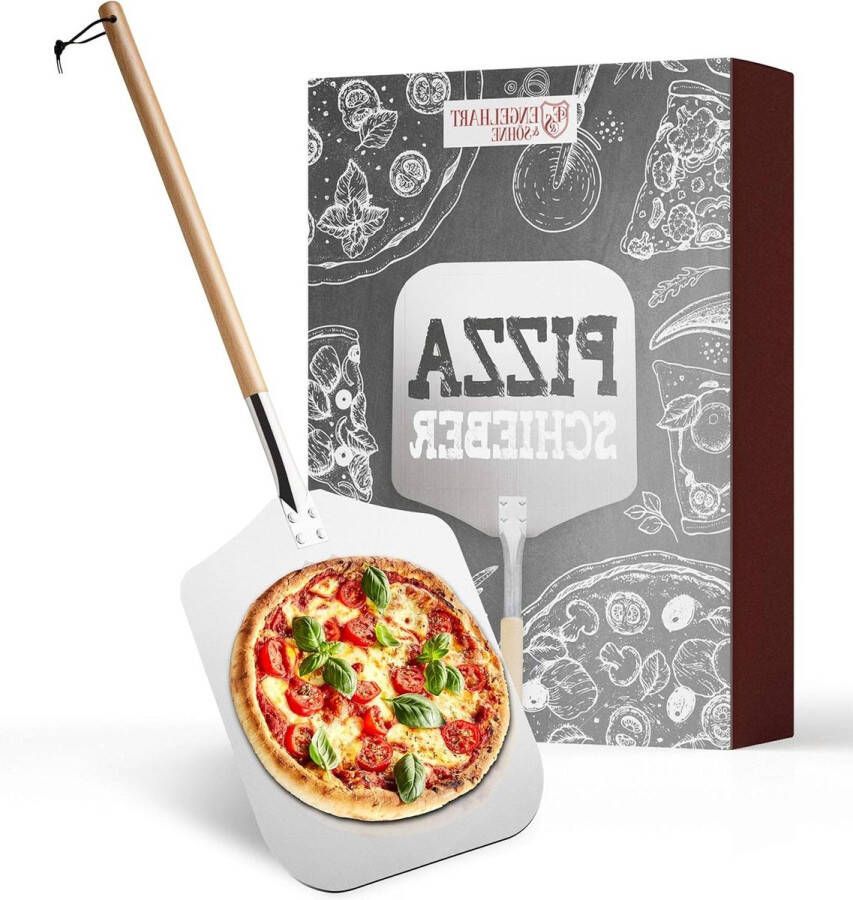 Premium pizzaschep van roestvrij staal en beukenhout extra lange staaf 83 cm afschroefbaar pizzaschep oven met lus pizza brood flambé Pizzaschep