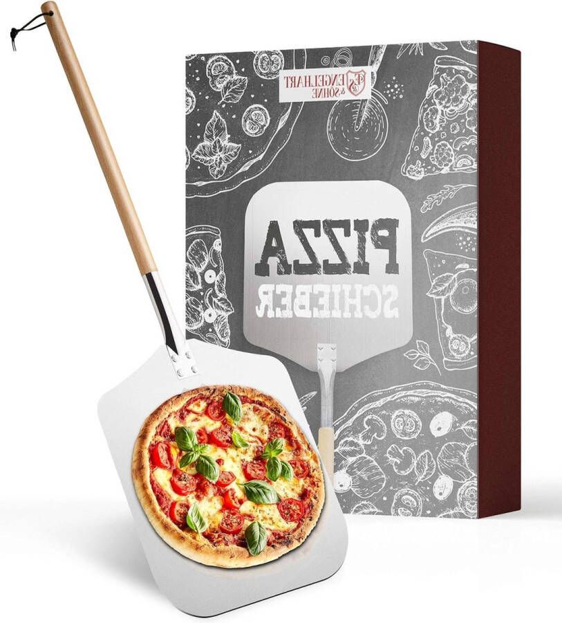 Premium pizzaschep van roestvrij staal en beukenhout extra lange staaf 83 cm afschroefbaar pizzaschep voor oven met lus pizza brood flambé