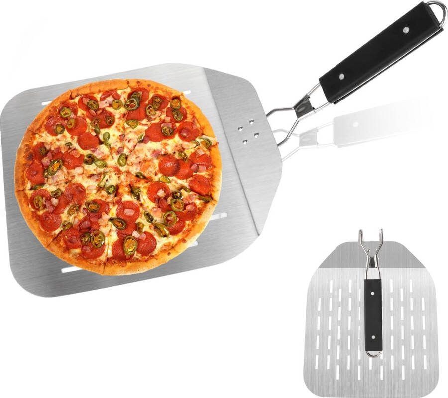 Premium pizzaschep voor pizzasteen Pizzaschep Geperforeerde pizzaschep van roestvrij staal met praktische inklapbare handgreep Pizzaschep Oprolbare pizzaschep Pizzaschuif Pizzaschep 60 x 30 cm