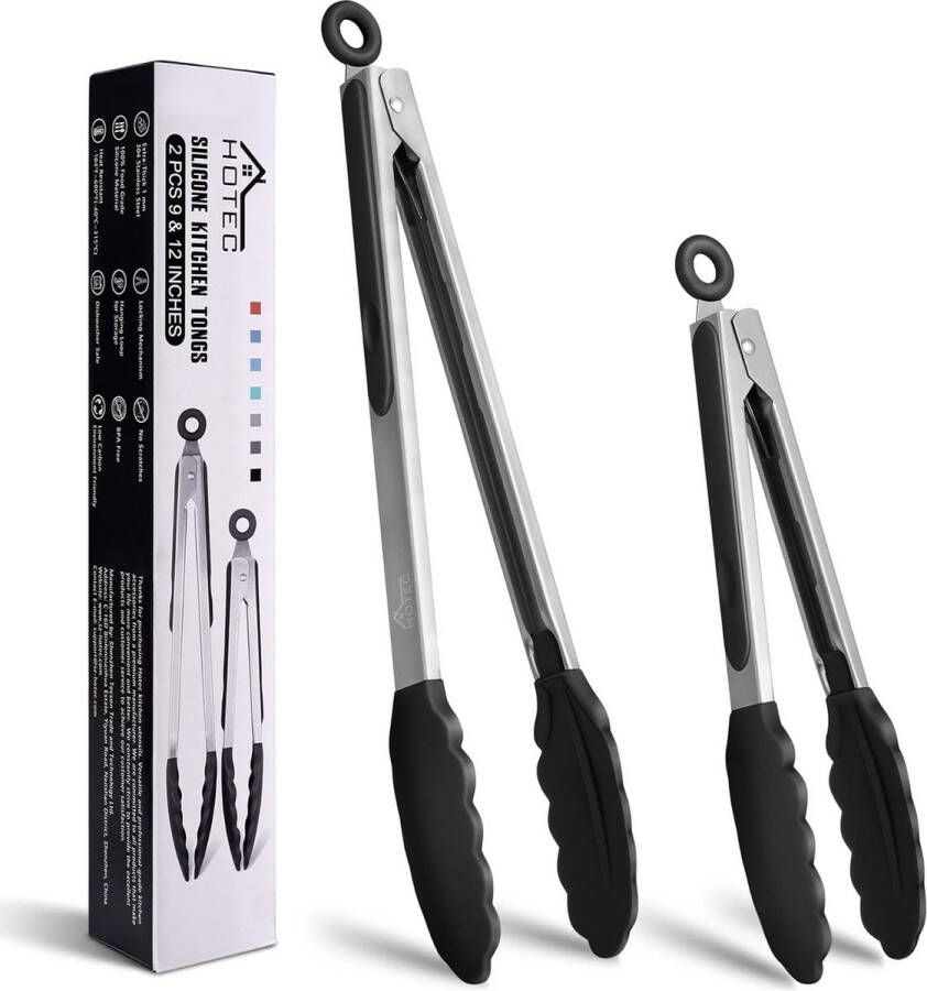 Premium roestvrijstalen keukentang met siliconen punten barbecuetangenset van 2-23 cm en 30 5 cm. Hoogwaardige roestvrijstalen keukentang met siliconen punten een set van 2 tangen van 23 cm en 30 5 cm