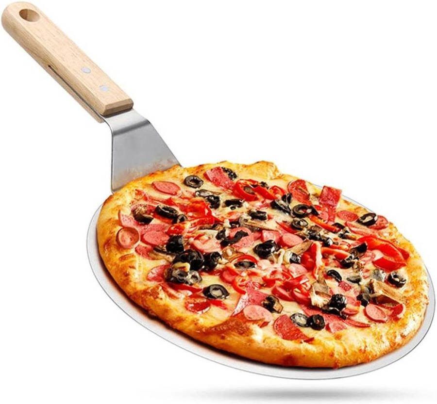 Premium roestvrijstalen pizzaschep met beukenhouten handvat ideaal voor zelfgemaakte pizza's brood cake en koekjes (255 cm)