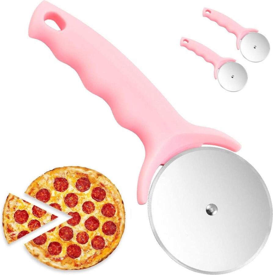 Premium Roestvrijstalen Pizzasnijder Set Gemakkelijk Snijden en Schoonmaken Roze Vaatwasmachinebestendig Superscherp Antislip pizzasnijder