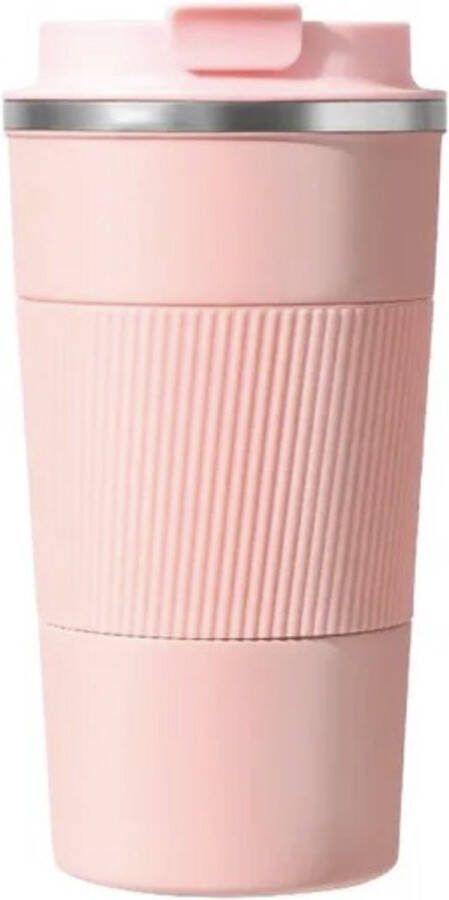 Premium RVS Koffiebeker To Go Thermosbeker Travel Mug voor Koffie en Thee Theebeker 380ml RVS Roze