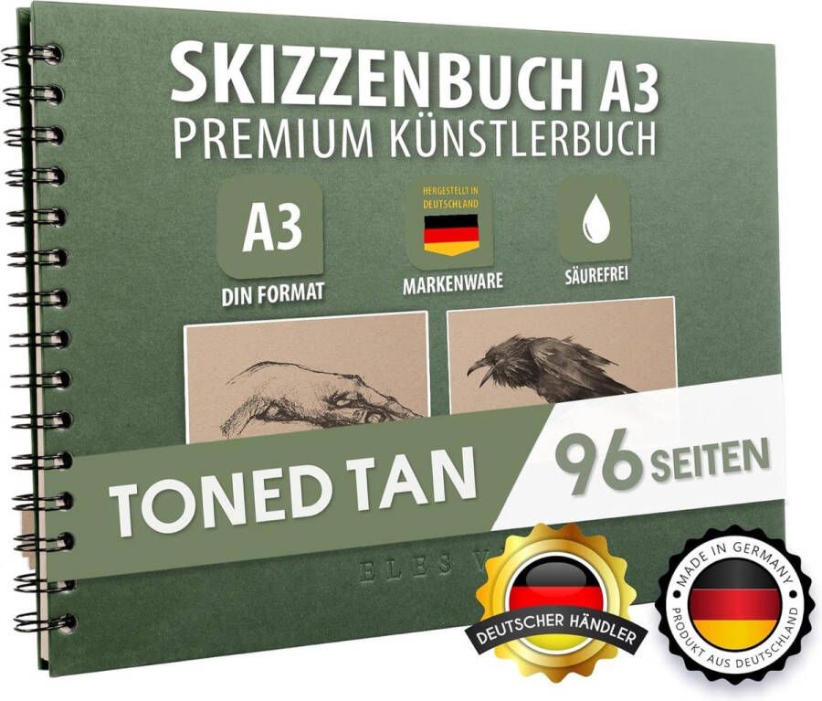 PREMIUM schetsboek A3 liggend formaat 118g m² schetsboek met spiraalbinding bladgrootte 41 3 x 29 cm niet-uitbloedend zuurvrij papier beige lichtbruin Tan getint schetsboek uit Duitsland