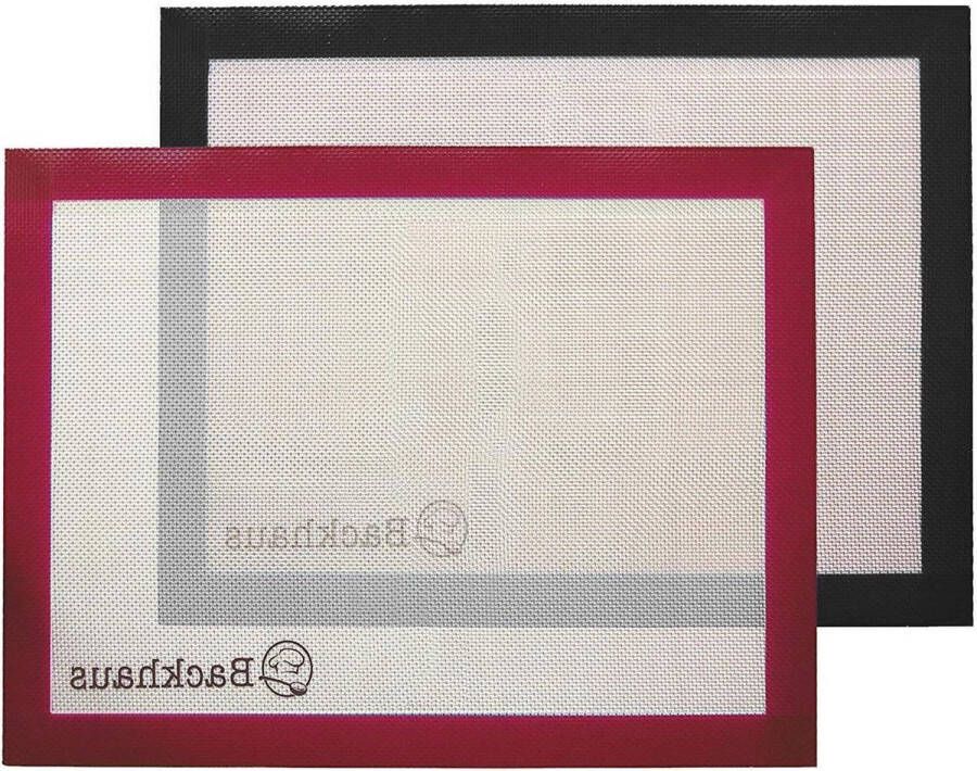 Premium Siliconen Bakmat 2 Stuks Herbruikbare Bakonderlegger 100% BPA-Vrij 40 x 30 cm Zwart Bordeaux