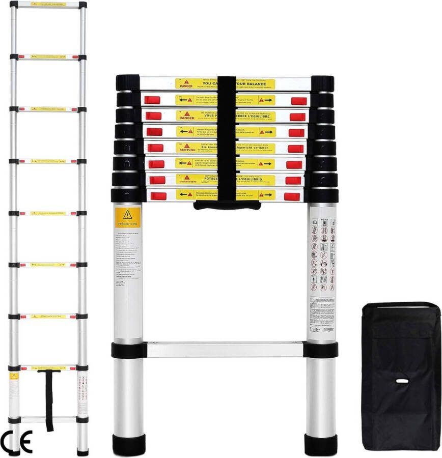Premium Telescopische Vouwladder Draagvermogen 150 kg Voldoet aan EN131 Normen Compact en Draagbaar GRATIS Draagtas Inbegrepen! Ideale Ladder voor Thuisgebruik en Professioneel Gebruik