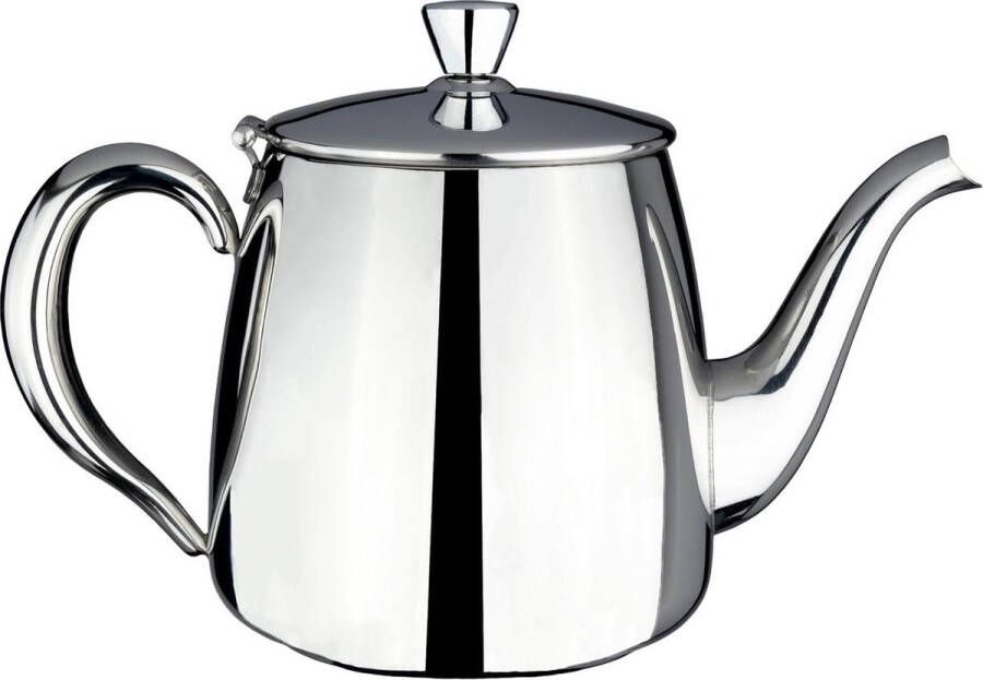 Premium theepot 18-10 roestvrij staal druppelvrij uitgieten- holle handgrepen- klapdeksel- zilver Cafe Ole