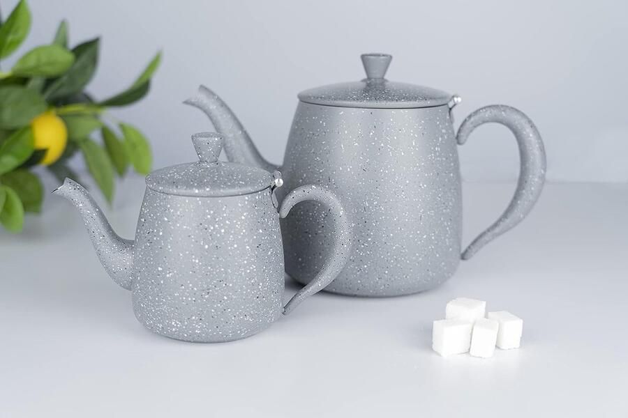 Premium Theepot 18 10 roestvrij staal grijze granieten afwerking 18 oz blijf koel holle handgrepen perfecte schenktuit PT-018GG
