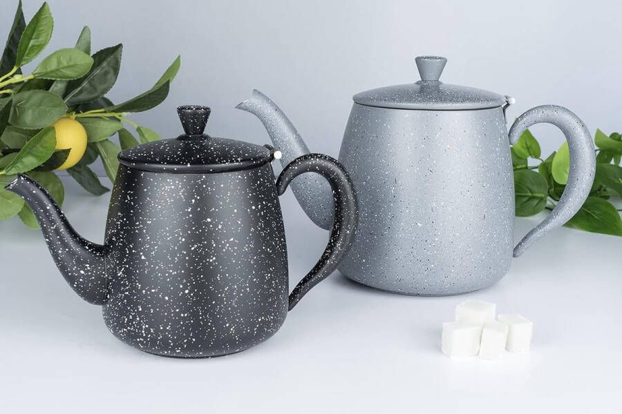 Premium Theepot 18 10 roestvrij staal grijze granieten afwerking 35 oz blijf koel holle handgrepen perfecte schenktuit PT-035GG