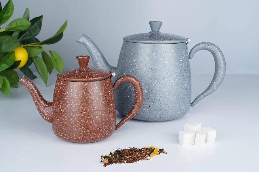 Premium Theepot 18 10 roestvrij staal rood graniet afwerking 50 oz blijf koel holle handgrepen perfecte schenktuit PT-048RG