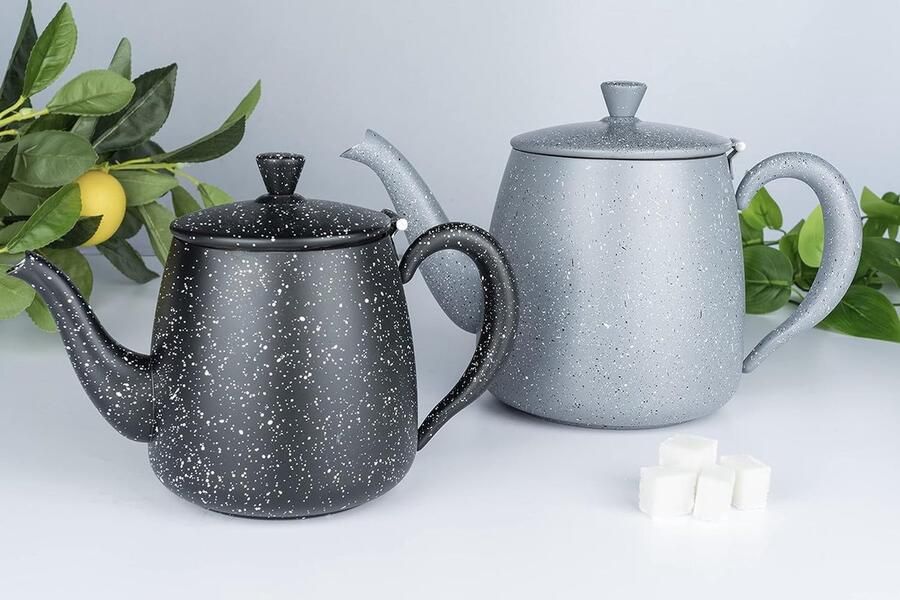 Premium Theepot 18 10 roestvrij staal zwarte granieten afwerking 35 oz blijf koel holle handgrepen perfecte schenktuit PT-035BG
