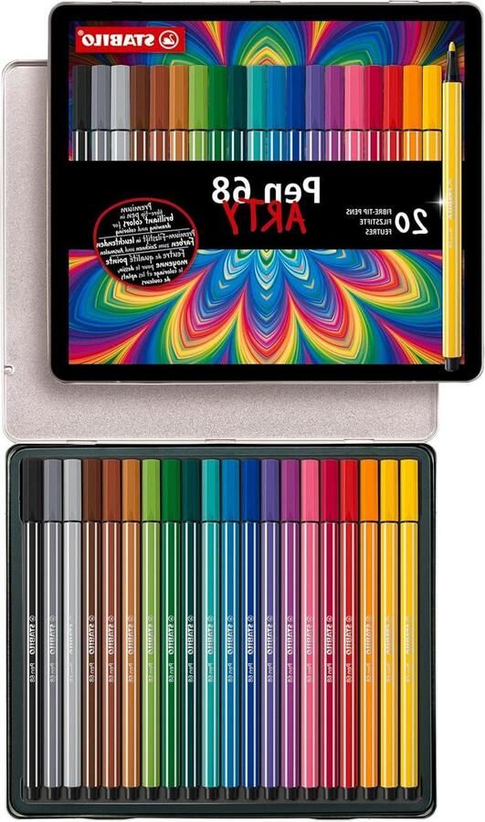 Premium Viltstiften Pen 68 metalen etui 20 stuks kleuren Tekendoos
