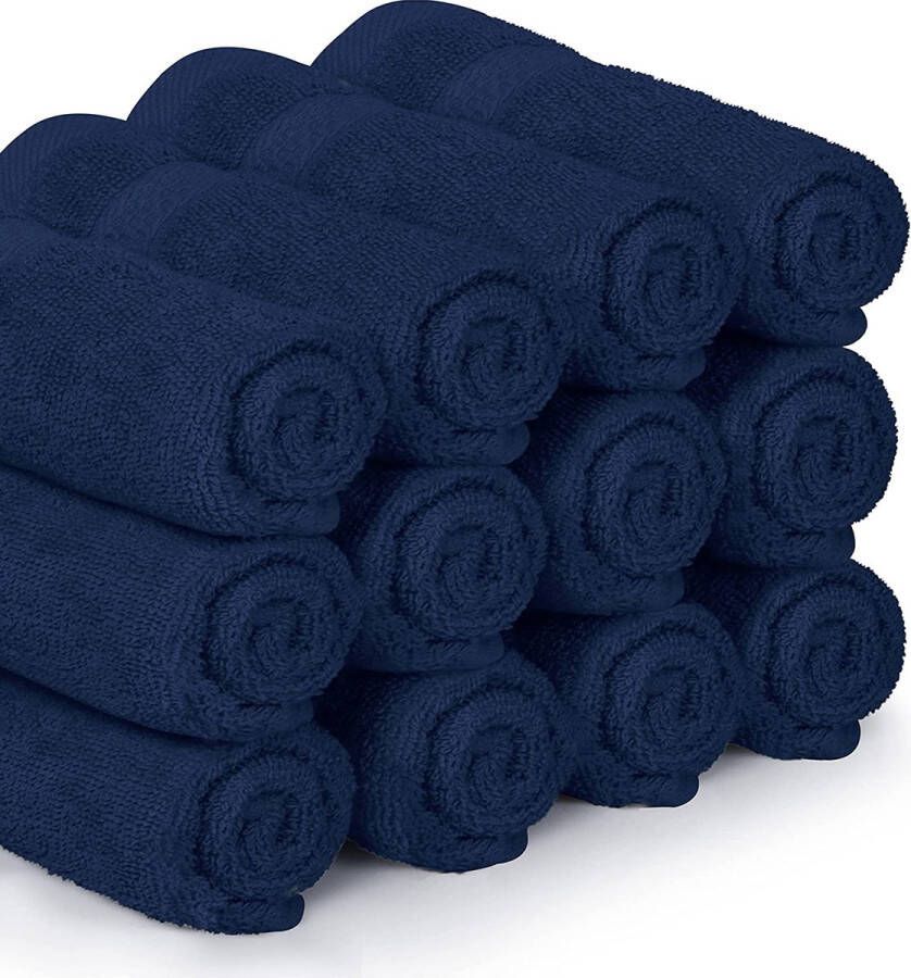 Premium Washandjes Set (12 Pack 30 x 30 cm) 100% Cotton Flannel Gezichtsdoeken Hoogwaardige Absorberende en Zachte Voelbare Vingertop Handdoeken (Marineblauw)