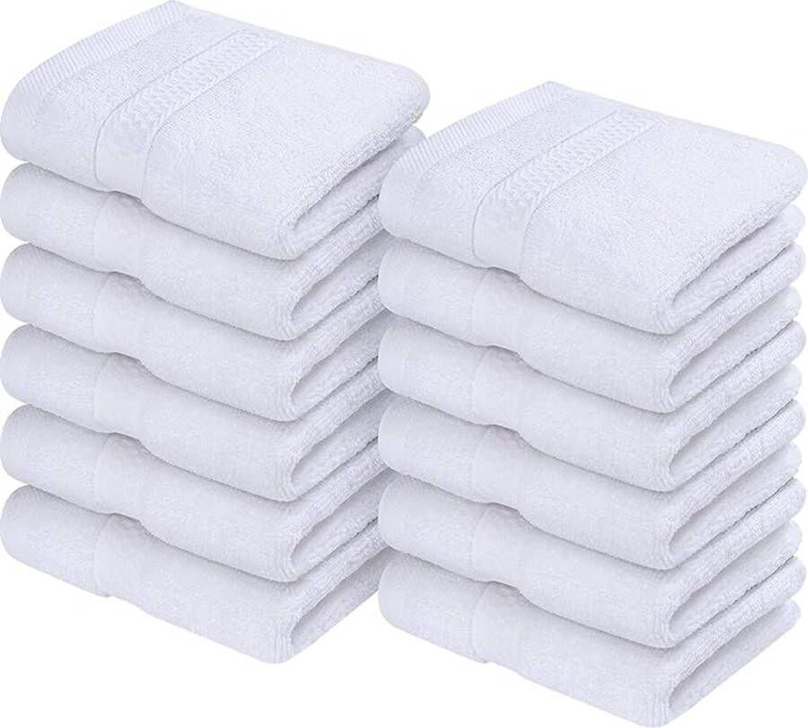 Premium Washandjes Set (12 Pak 30 x 30 cm Wit) 100% Cotton Flannel Gezichtsdoeken Hoogwaardige Absorberende en Zachte Voelbare Vingertop Handdoeken