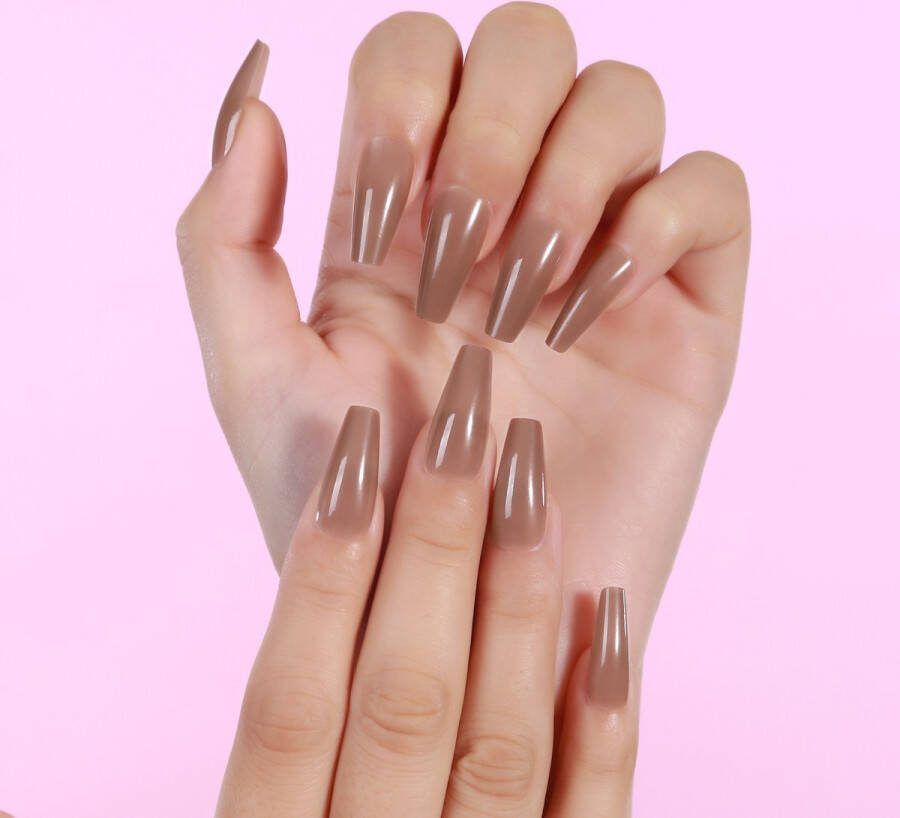 Press On Nails Amber Bruin Nude- Plaknagels Trendy Square Plaknagels met lijm Kunstnagels Nepnagels Xpressnails.nl