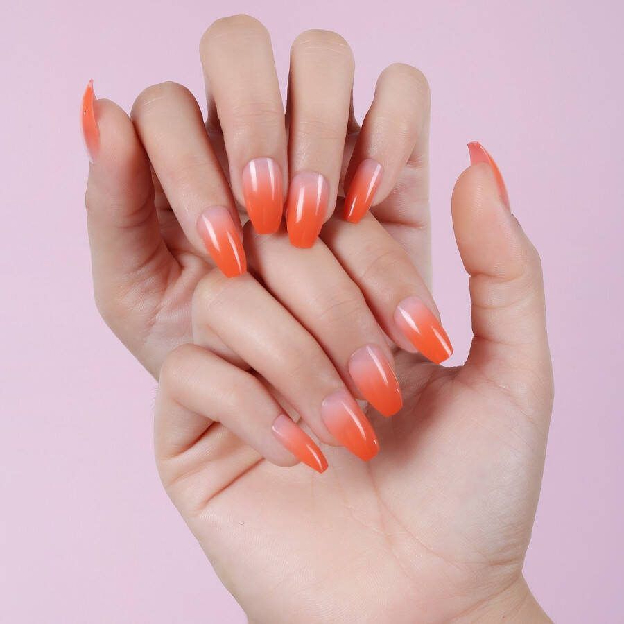 Press On Nails Ariana Ombre Oranje Nepnagels Plaknagels Trendy Ovaal Medium Plaknagels met lijm Kunstnagels Nepnagels Xpressnails.nl