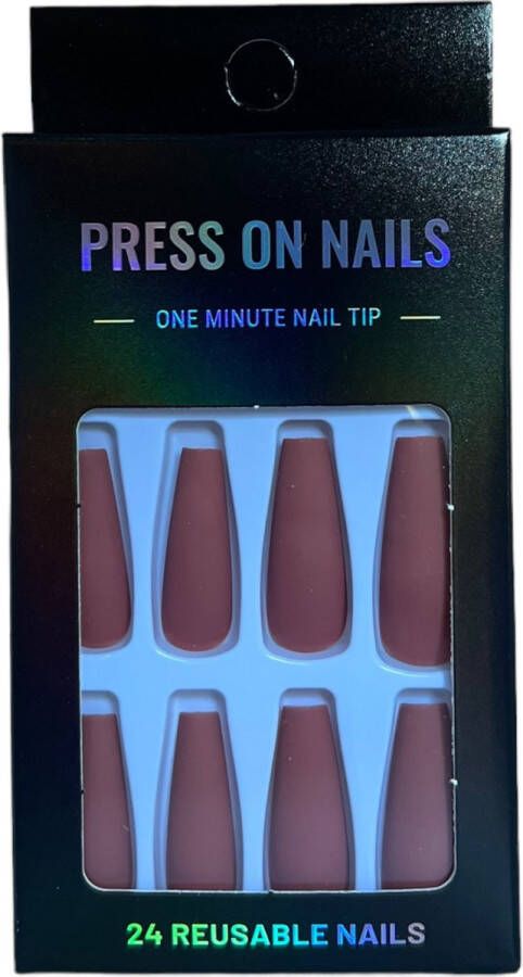 Press On Nails Nep Nagels – Beige Rood Matte Coffin Manicure Plak Nagels Kunstnagels nailart – Zelfklevend