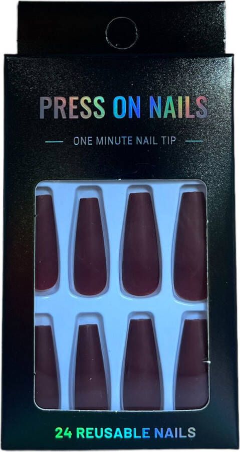 Press On Nails Nep Nagels – Bruin Rood Matte Coffin Manicure Plak Nagels Kunstnagels nailart – Zelfklevend