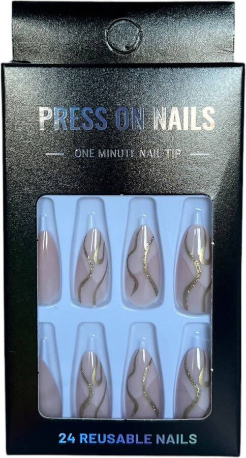 Press On Nails Nep Nagels – Goud Roze Almond Manicure Plak Nagels Kunstnagels nailart – Zelfklevend