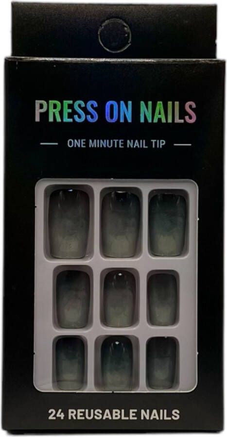 Press On Nails Nep Nagels Marble Grijs Squared Oval Manicure Plak Nagels Kunstnagels nailart Zelfklevend
