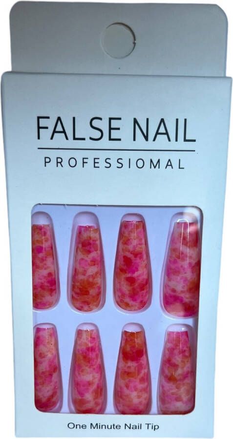 Press On Nails Nep Nagels Marble Roze Coffin Manicure Plak Nagels Kunstnagels nailart Zelfklevend