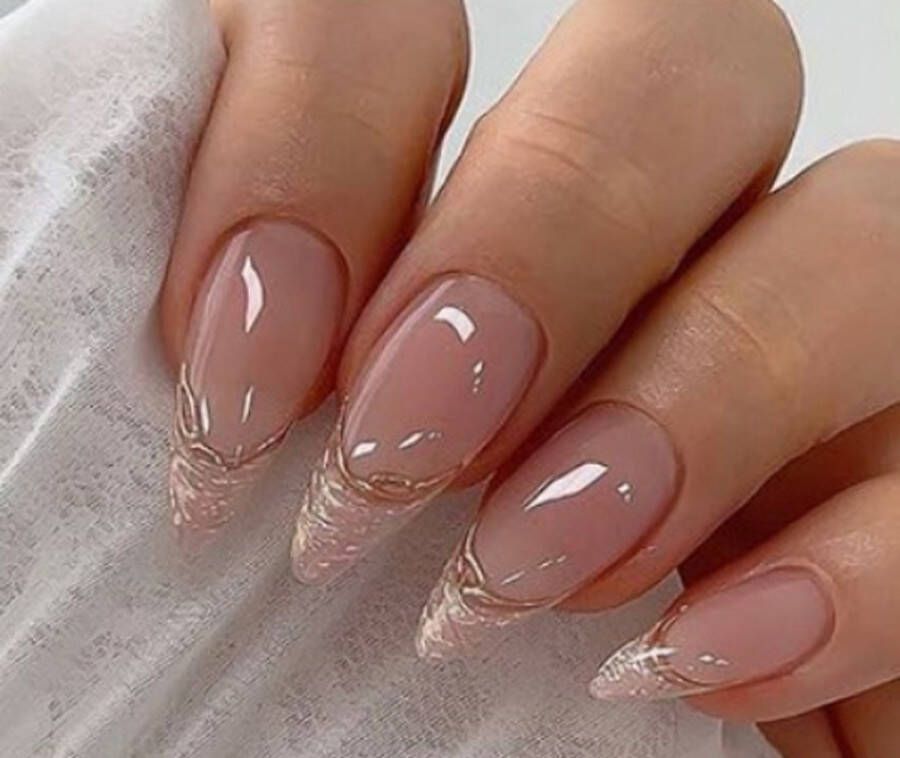 Press On Nails Nep Nagels Roze Naturel Glitter Manicure Plak Nagels Kunstnagels nailart Zelfklevend