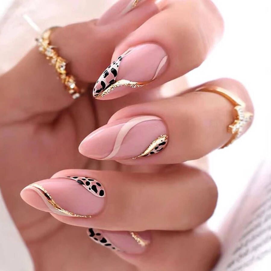 Press On Nails Nep Nagels Roze Goud Almond Manicure Plak Nagels Kunstnagels nailart Zelfklevend