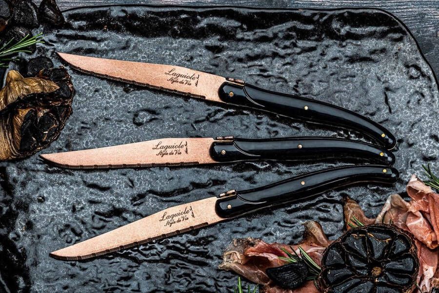 Prestige Line 6-delig Koperen Steakmessen Vlijmscherpe Kartels Geschikt voor Soorten Vlees Inclusief Houten Geschenkverpakking