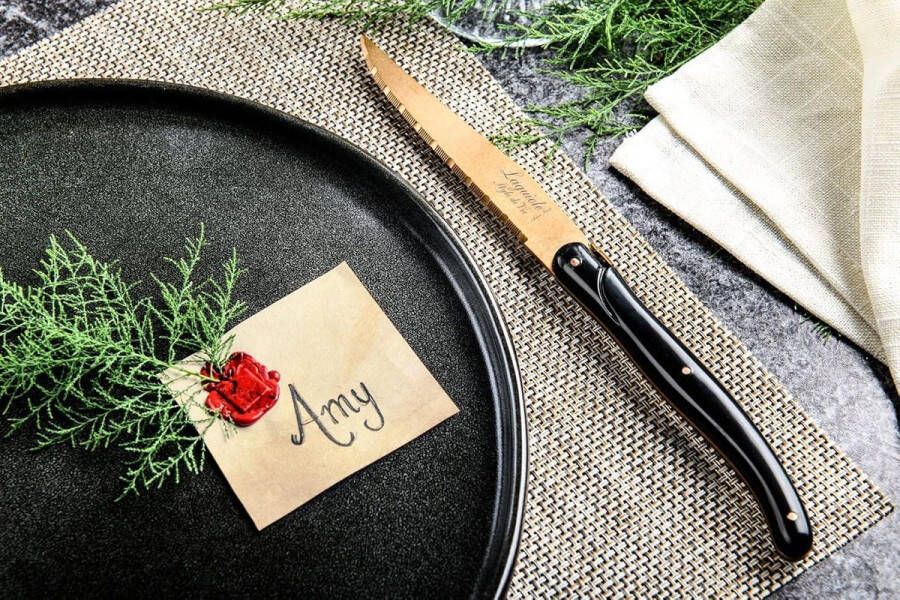 Prestige Line Steakmessen 6-delig Koper Vlijmscherp Gekarteld Soorten Vlees Houten Geschenkverpakking