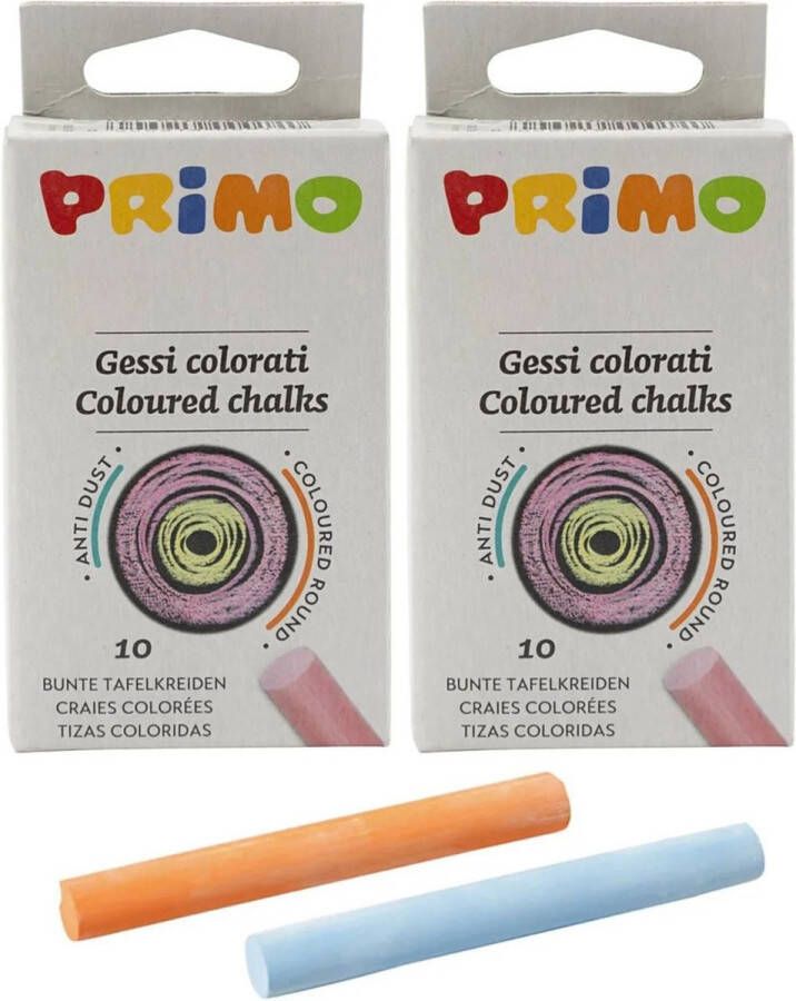 Primo Schoolbord krijtjes 2x pakje van 10x stuks gekleurd School leraar kwaliteit krijtjes Schoolartikelen
