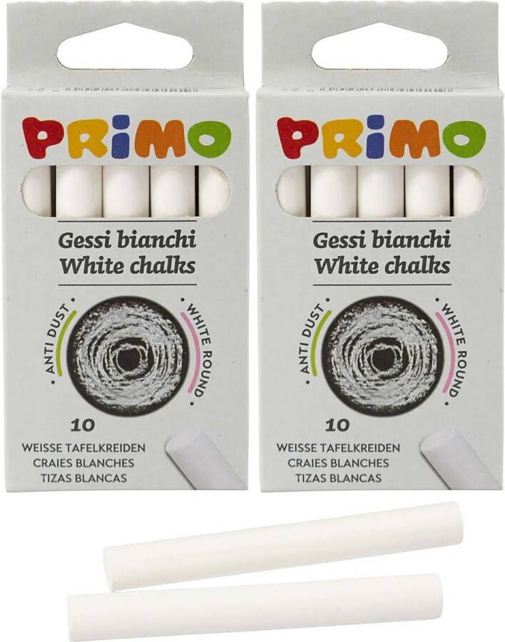 Primo Schoolbord krijtjes 2x pakje van 10x stuks wit School Leraar kwaliteit krijtjes Schoolartikelen