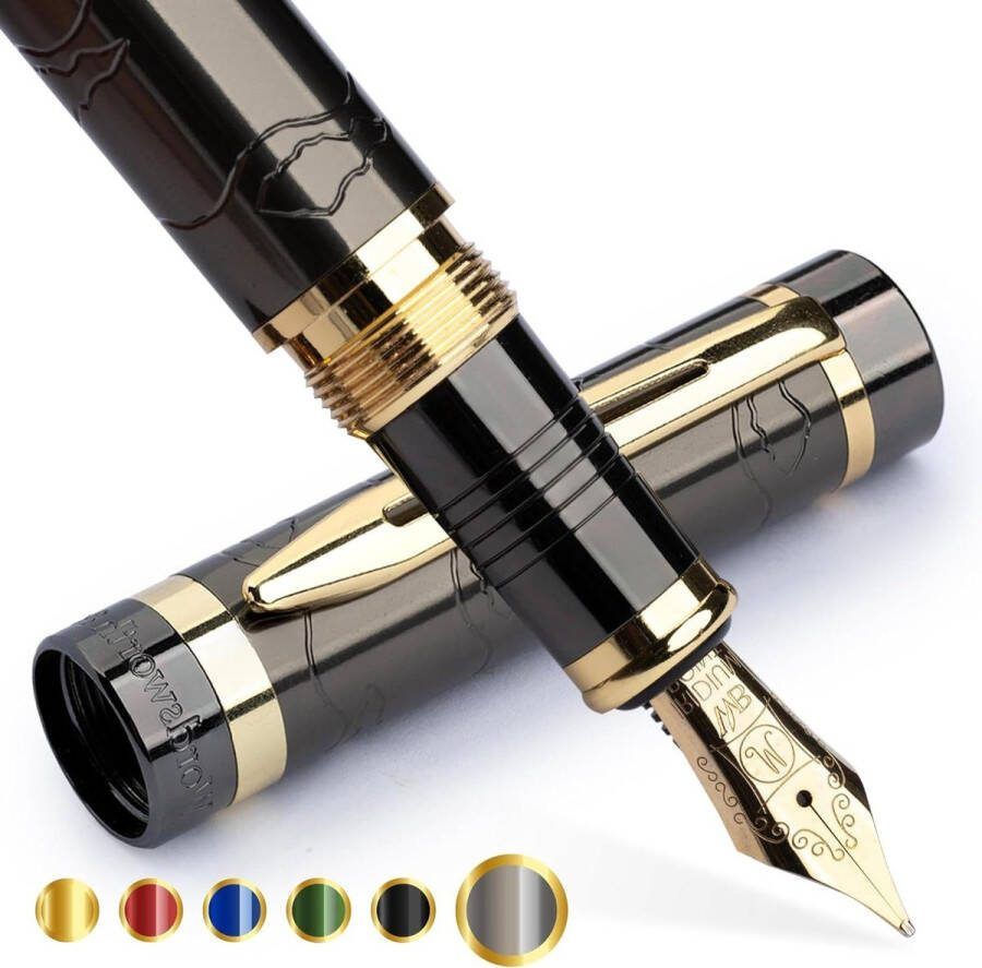 Primori Vulpen set Medium penpunt met inktpatronen en converter Geschenkdoos voor Journaling en kalligrafie Gunmetal Goud